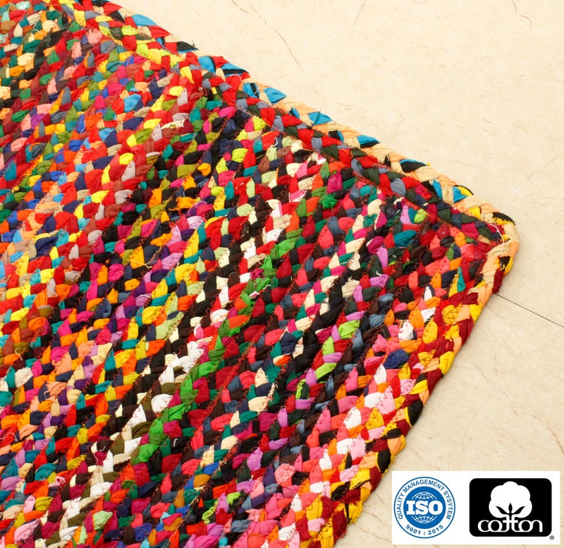 COTTON CRAFT Cotton Chindi Braid Rag Rug - Boho Farmhouse Rustic Area Accent Throw Rug - Handwoven Reversible Natural Recycled Cotton - Living Room Den Study Home DÃ©cor Gift - 2' x 3' - Multi Color - Image 3